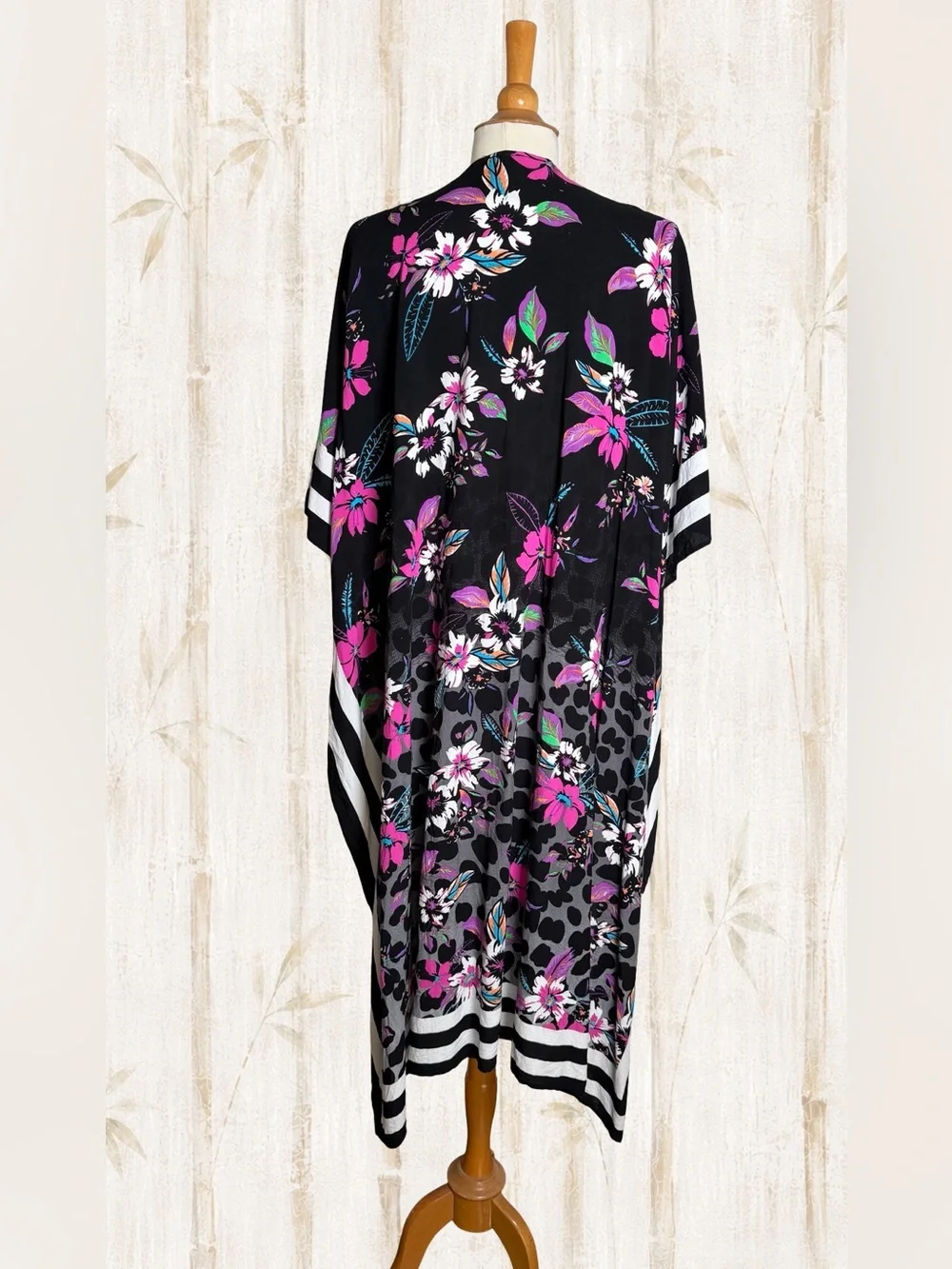 Steve Madden Floral Leopard Mixed Print Maxi Kimono Duster One Size